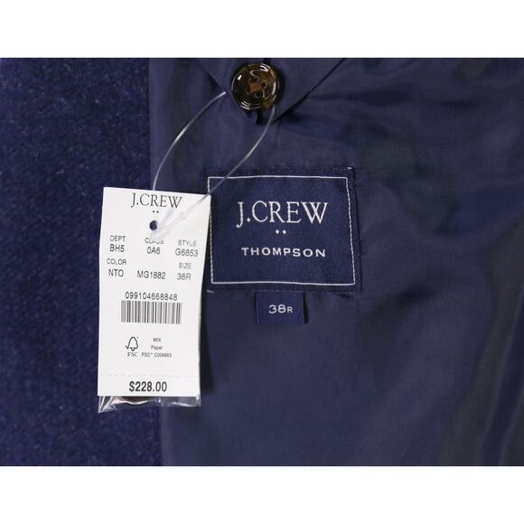 J. Crew Men's Thompson Navy Blue Wool Tweed 2-Btn Blazer Jacket 38R New - Picture 7 of 8
